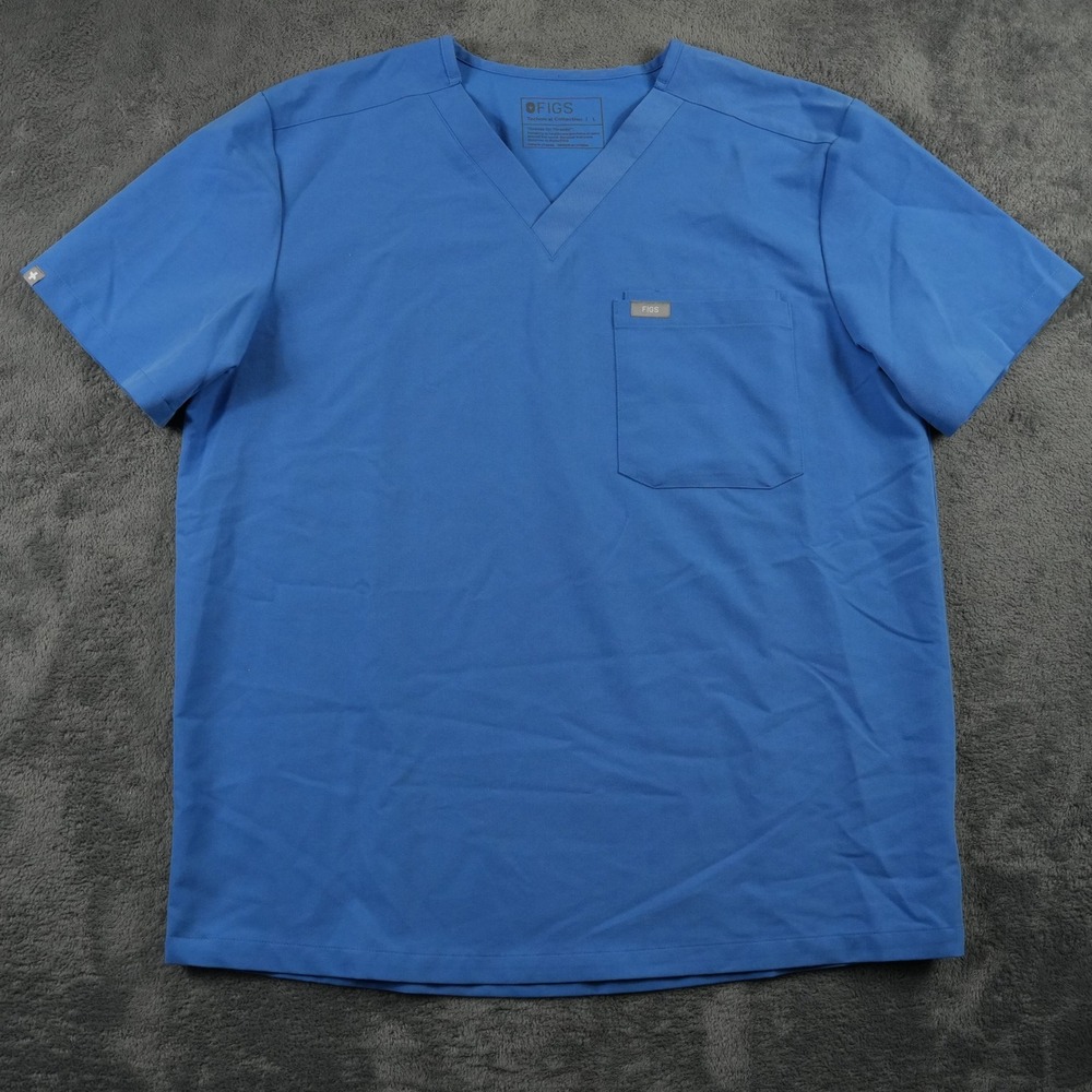 FIGS Leon Three-Pocket Scrub Top Mens L Blue Short Sleeve V-Neck Medical FM1500